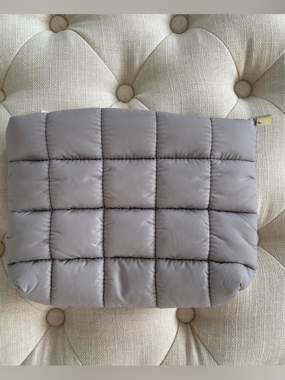 Quilted Puffer Clutch Bag in Light Gray